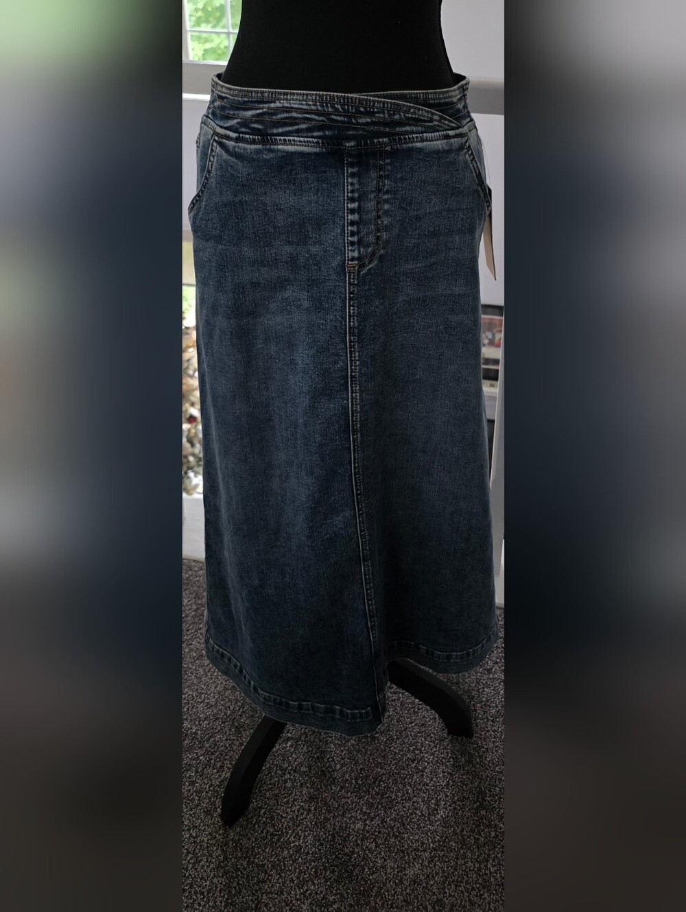Classic Dark Denim Bootcut Skirt - Dark Blue